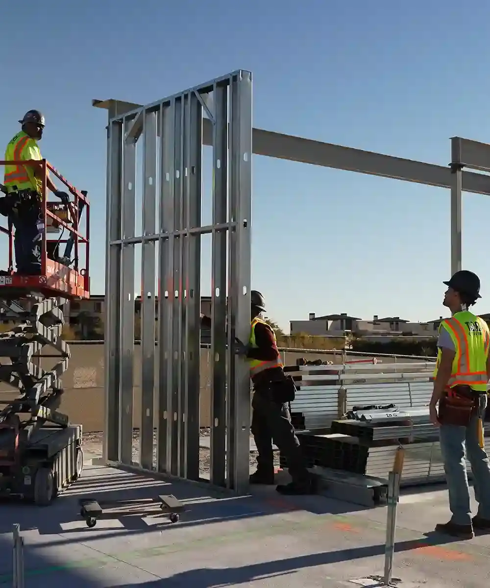 Exterior cold formed steel framing on a commercial building